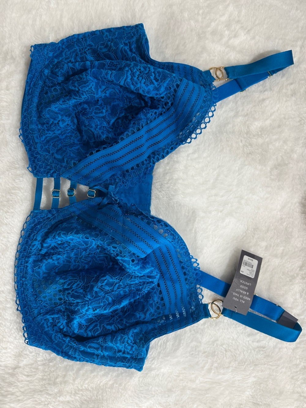 Cacique Royal Blue Lace Underwire Bra with Strappy Accents